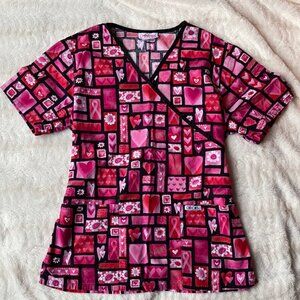 Cherokee Scrub Top-Love, Hearts, Breast Cancer